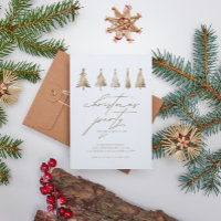 Convite de festas de Árvore de Natal Dourado minim