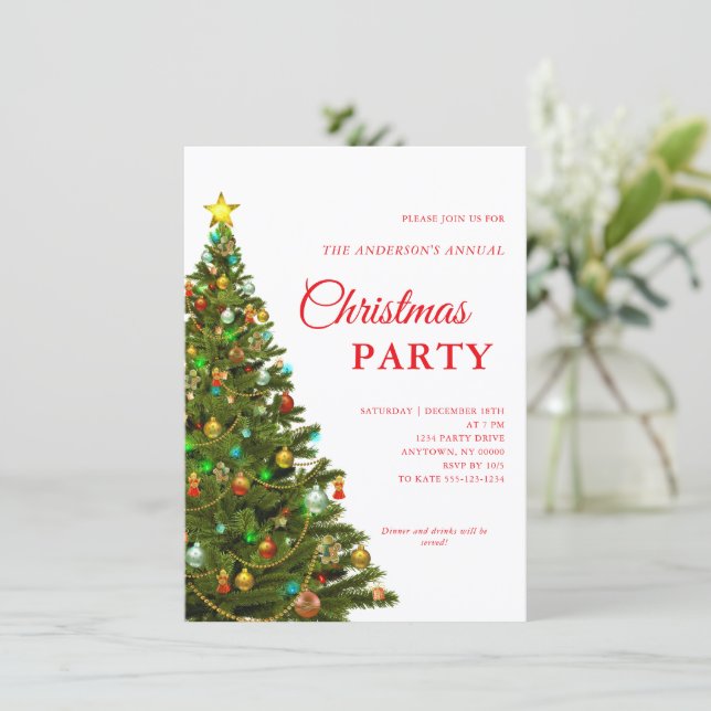 Convite de festas de Árvore de Natal Mínimo Modern (Em pé/Frente)