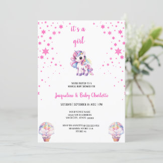 convite de festas de babyshower unicorn de aquarel