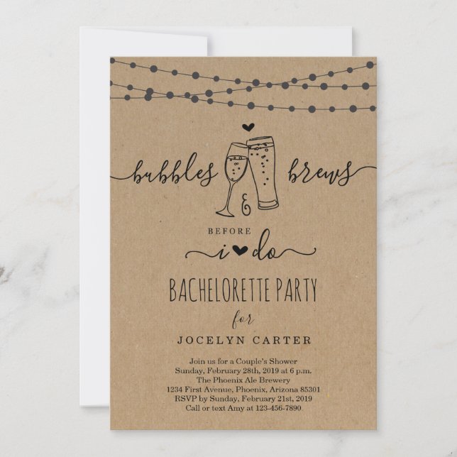 Convite de festas de Bacherlorette de Bubble e Bre (Frente)