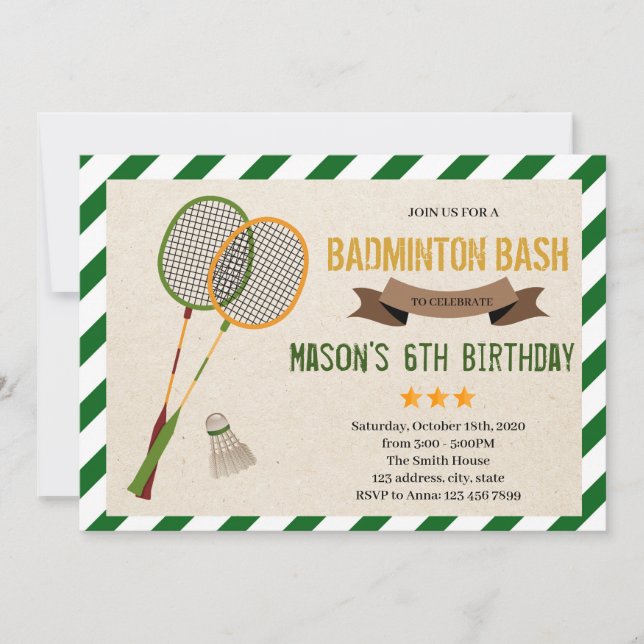 convite de festas de badminton bonito (Frente)