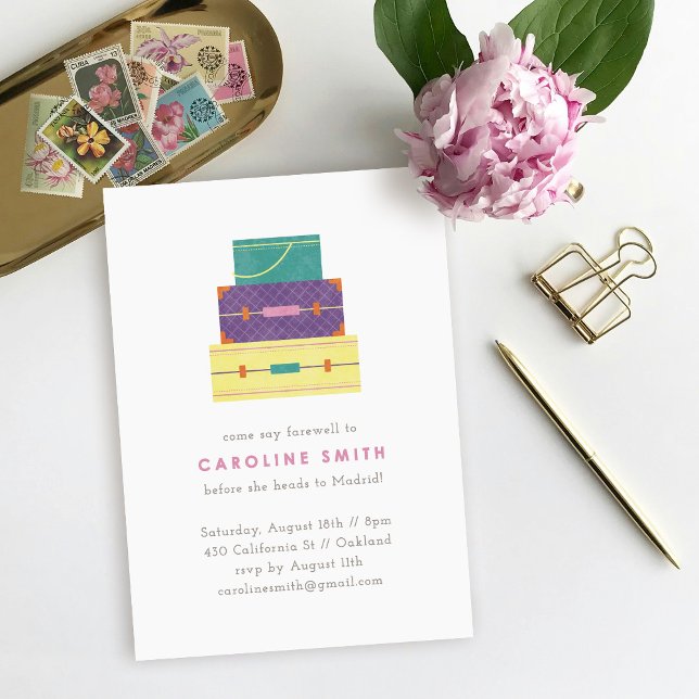 Convite de festas de Bagagem Amarela Púrpura (Criador carregado)