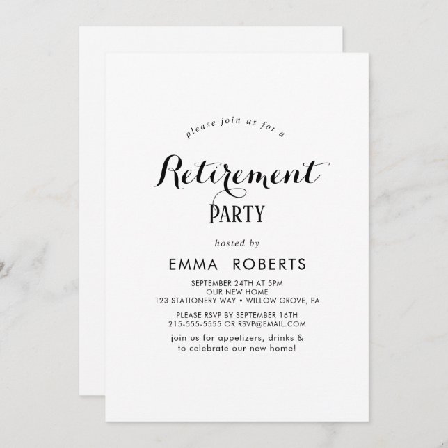 Convite de festas de Baixa de Script Moderno (Frente/Verso)