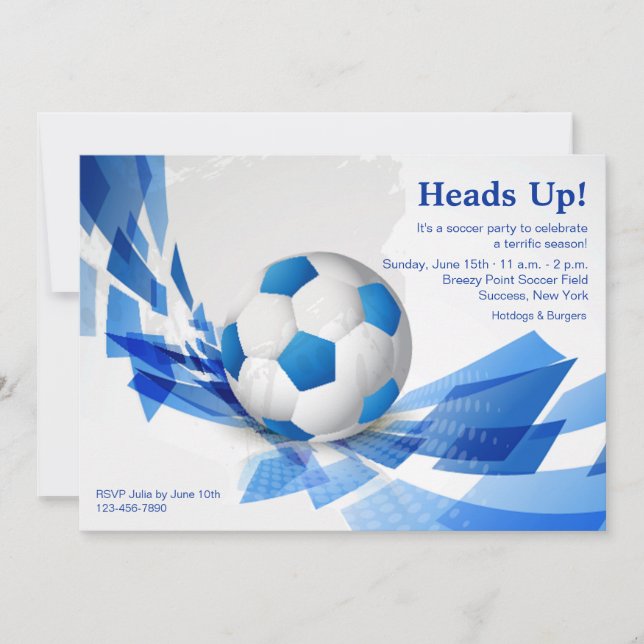 Convite de festas de bola de futebol azul (Frente)