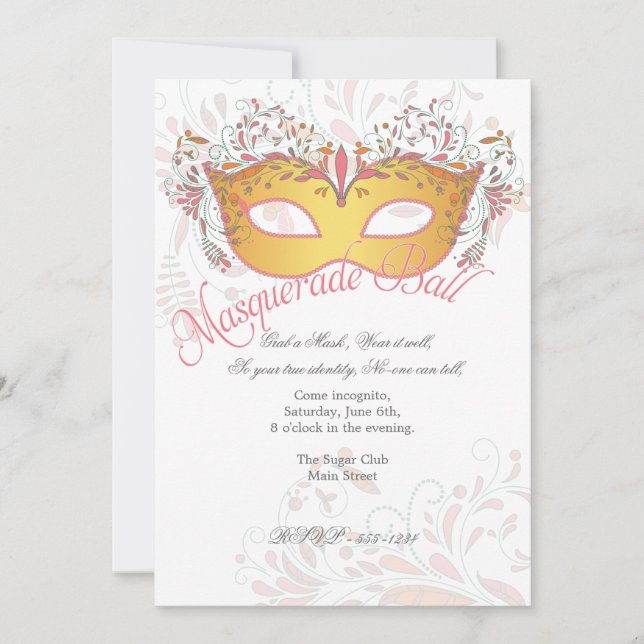 Convite de festas de Bola de Mascarada de Meia-Ver (Frente)