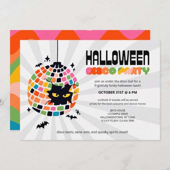 Convite de festas de Bola Disco Halloween (Frente/Verso)