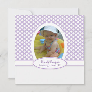 Convite de festas de Bolinhas roxo e branco