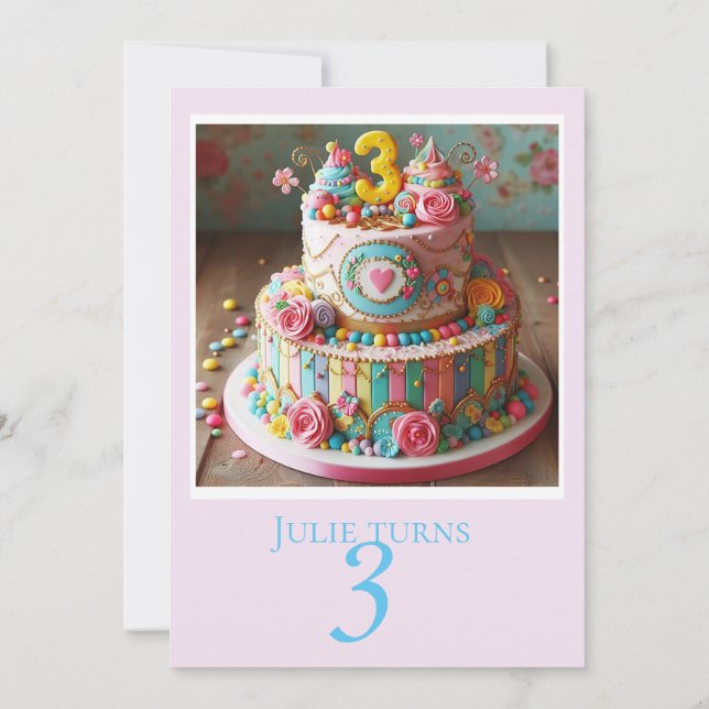 CONVITE DE FESTAS DE BOLO aniversário de 3 anos (Verso)