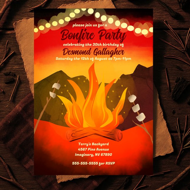 Convite de festas de Bonfire no quintal solar (Sunset Backyard Bonfire Party Invitation
)