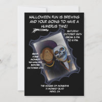Convite de festas de Bruxa-Macaco do Halloween
