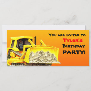 Convite de festas de Bulldozer Personalizado para 