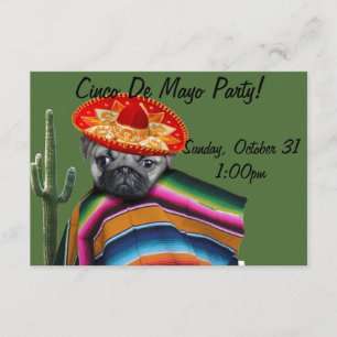 convite de festas de cães Cinco de Mayo Pug