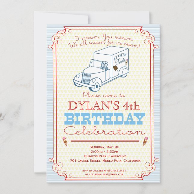 convite de festas de Caminhão sorvete (Frente)
