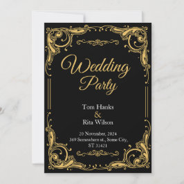 Convite de festas de Casamento Elegante Preto e Do