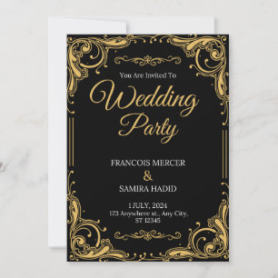 Convite de festas de Casamento Elegante Preto e Do