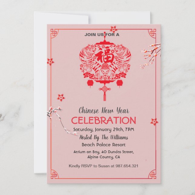 Convite de festas de Celebração do Ano Novo Tiger (Frente)