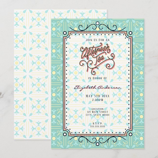 Convite de festas de chá à tarde (Frente/Verso)