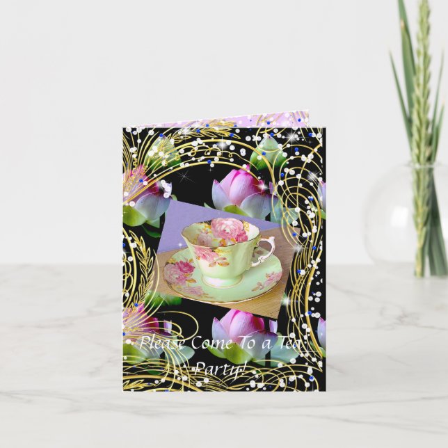 Convite de festas DE CHÁ - CUPAS E FLORES DE CHÁ (Frente)