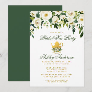 Convite de festas de Chá Dourado Verde Floral GS