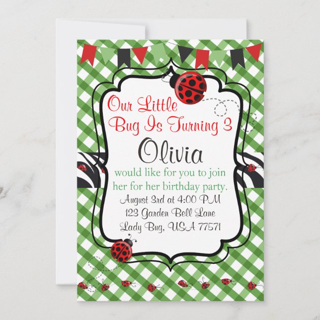 Convite de festas de chá e bolos de jardim de bug (Frente)