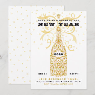 Convite de festas de Champanhe de Ano Novo Elegant