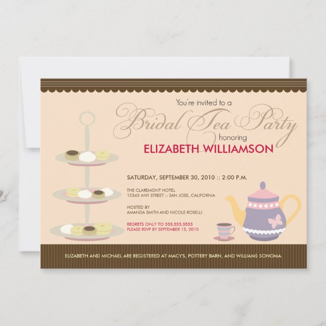 Convite de festas de Charming Bridal Tea (pêssego) (Frente)
