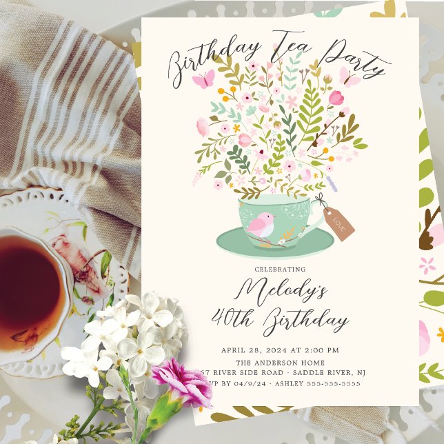 Convite de festas de Charming Floral Birthday Tea (Criador carregado)