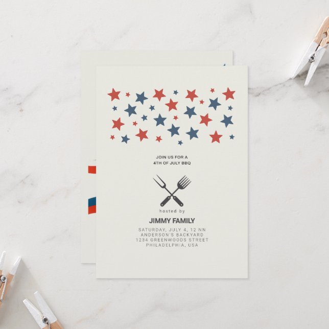 Convite de festas de CHURRASCO do Quarto de julho (Frente/Verso In Situ)