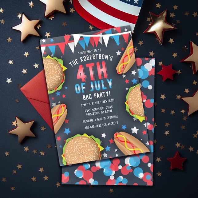 Convite de festas de CHURRASCO retroamericano em 4 (Classic American 4th of July BBQ Picnic Party Invitation
)