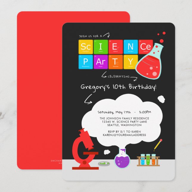 Convite de festas de Ciência para Crianças (Frente/Verso)