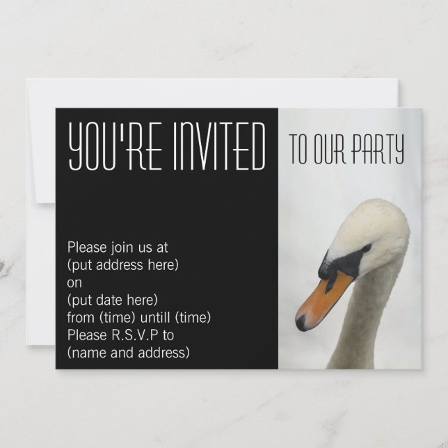 Convite de festas de Cisne de Macro Branco (Frente)