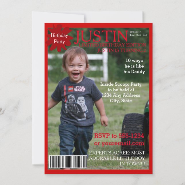 Convite de festas de Cobrir da Revista Editável (Frente)