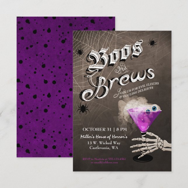 Convite de festas de Coquetel Boos e Brews (Frente/Verso)