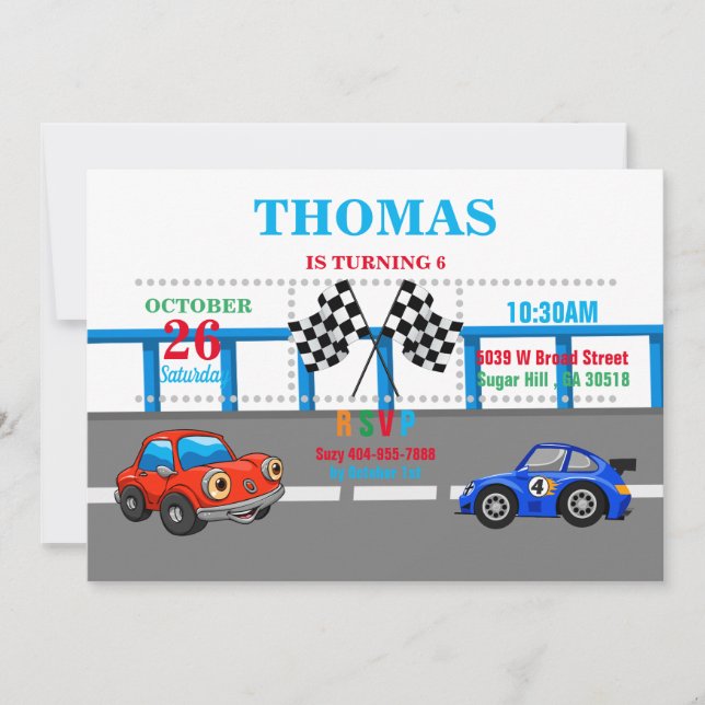 Convite de festas de corrida automóvel (Frente)