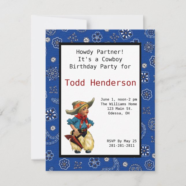 Convite de festas de cowboy (Frente)