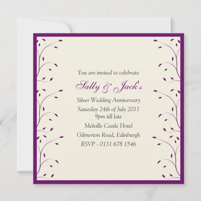 Convite de festas de Creme e aniversário de Púrpur (Frente)