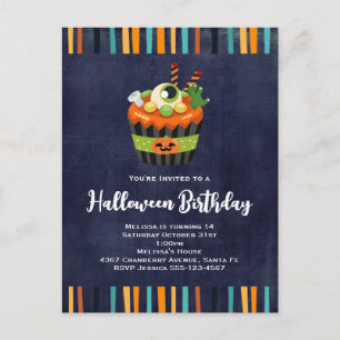 Convite de festas de Cupcake de Halloween bonito e