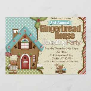 Convite de festas de decoração da casa de gengibre