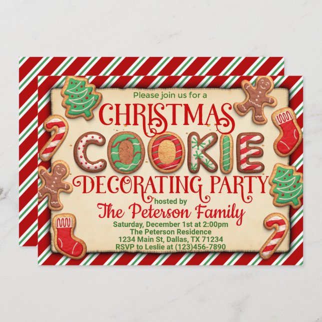 Convite de festas de decoração de cookies de Natal (Frente/Verso)