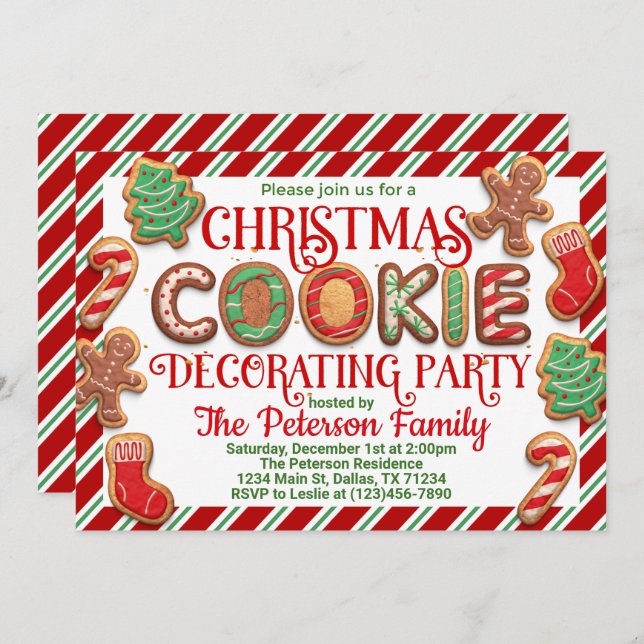 Convite de festas de decoração de cookies de Natal (Frente/Verso)