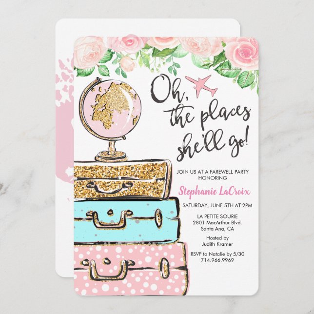 Convite de festas de despedida de viagem (Frente/Verso)