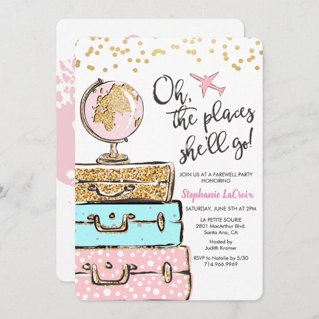Convite de festas de despedida de viagem (Frente/Verso)