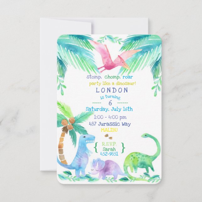 convite de festas de dinossauro (Frente)