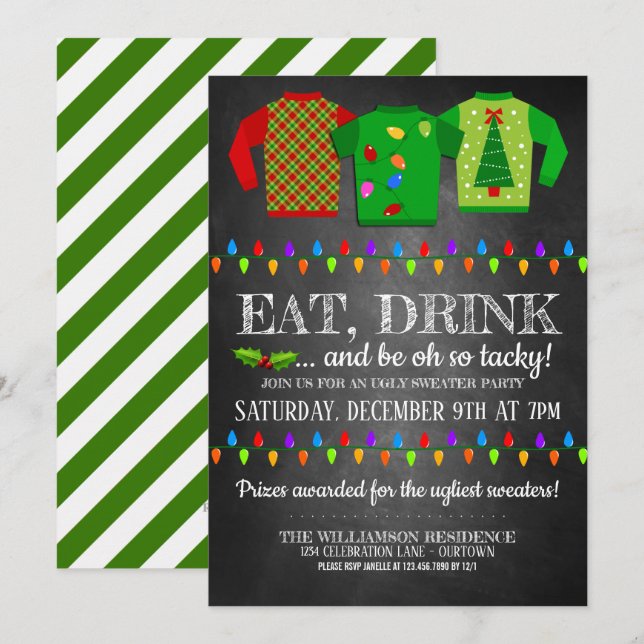 Convite de festas de doce de Natal Feio (Frente/Verso)