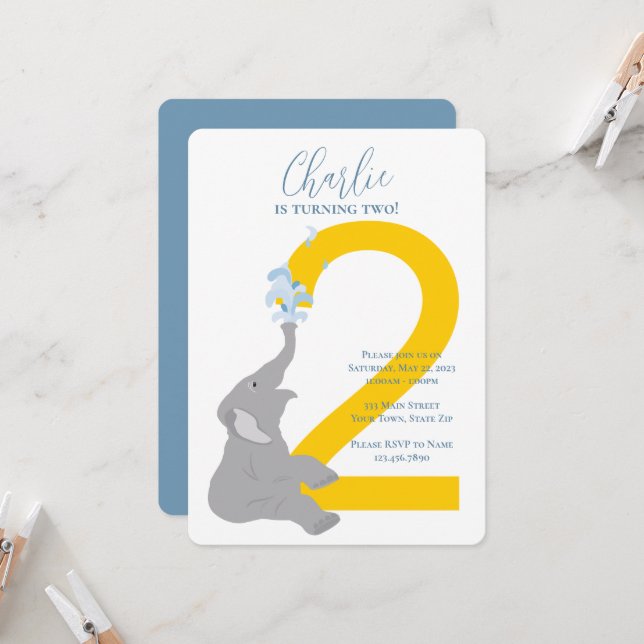 Convite de festas de Elefante de Cinza Moderna do  (Frente/Verso In Situ)