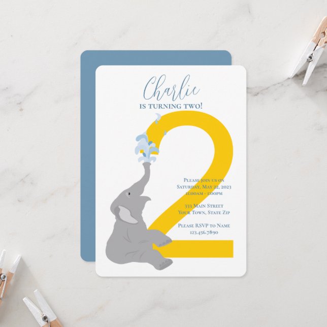 Convite de festas de Elefante de Cinza Moderna do  (Frente/Verso In Situ)