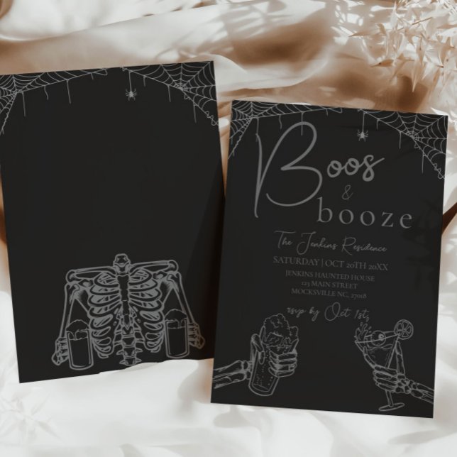 Convite de festas de esqueleto Boos e Booze Hallow (Criador carregado)