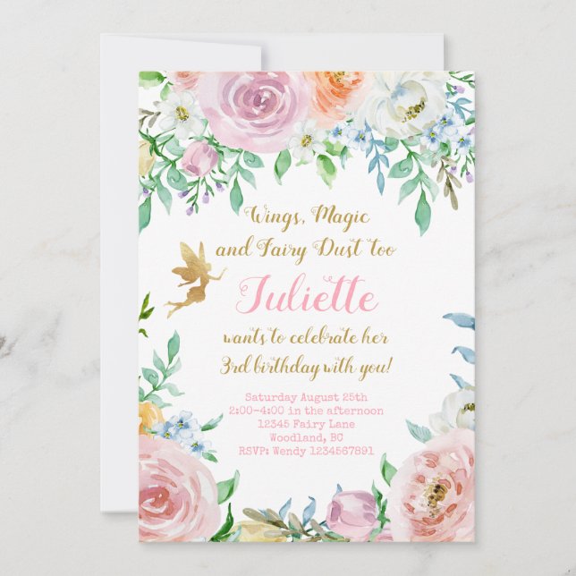 Convite de festas De Fada Floral, Convite Para Lei (Frente)