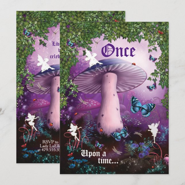 Convite de festas de Fadas de Madeira Encantada (Frente/Verso)