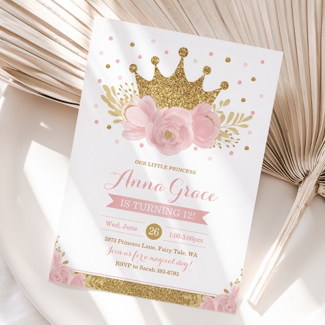Convite de festas de Fairytalhe, Princesa Rosa (Princess Girl Birthday Invitation)